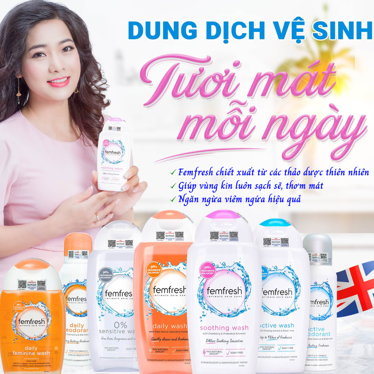 Dung dịch vệ sinh phụ khoa cao cấp Femfresh giúp làm sạch thơm, kháng viêm, kháng khuẩn, phòng viêm nhiễm cho cả nữ và nam - Massel Official