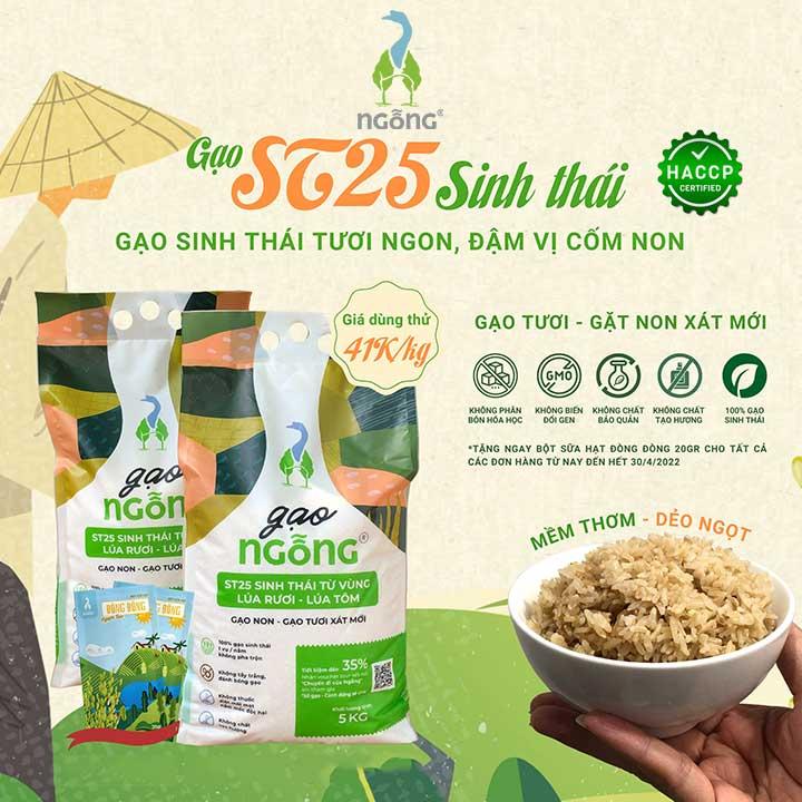 Gạo Ngỗng Sinh Thái ST25 Ruộng Rươi -Tôm Gói 700gr