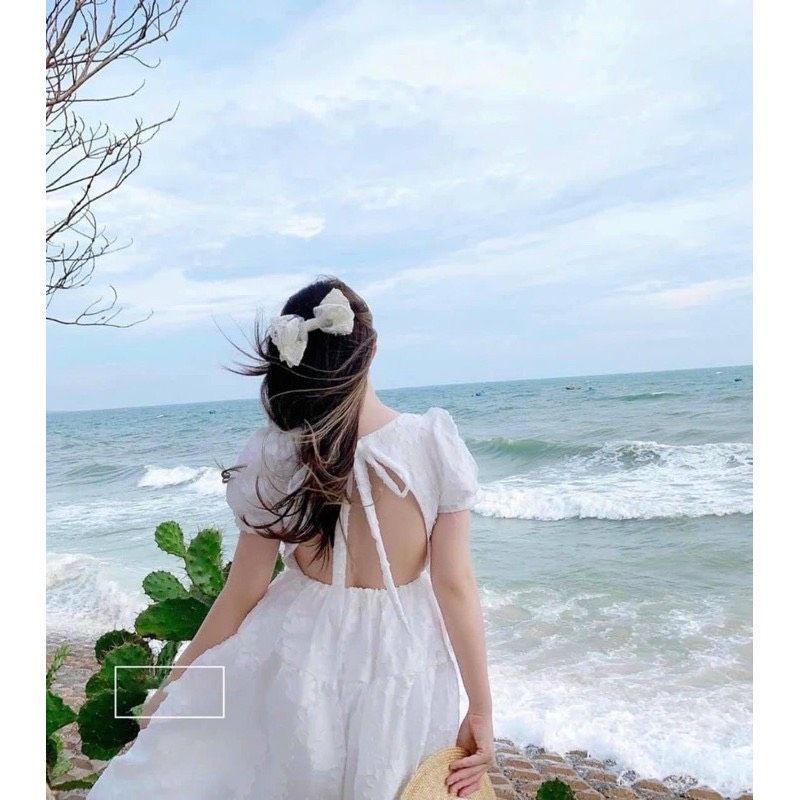 ĐẦM TRẮNG VOAN TƠ THÊU HOA CAO CẤP, THIẾT KẾ HỞ LƯNG SEXY, DIỆN ĐI TIỆC