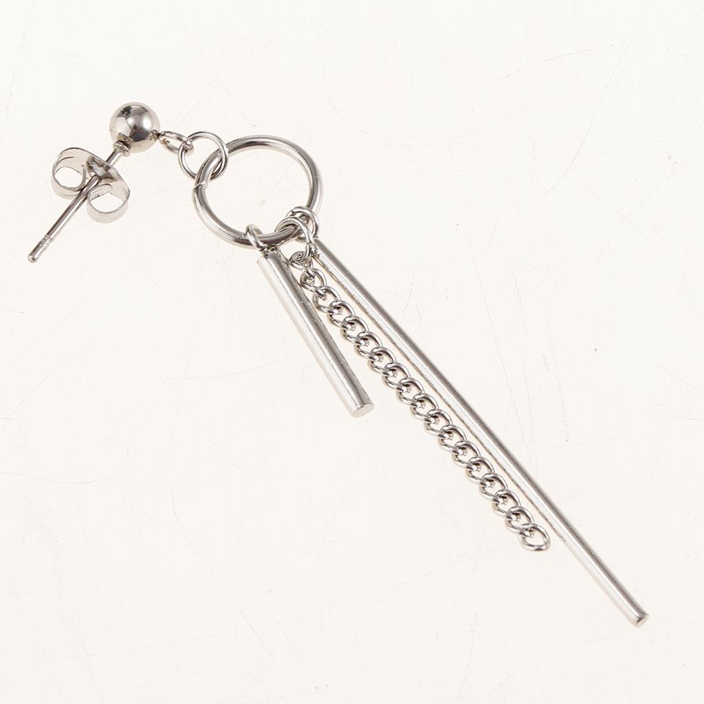 Stainless Steel Long Bar Chain Earrings Ring Loop Ear Clip