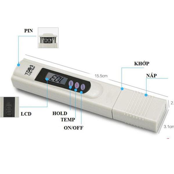 Bút TDS thử nước sạch, Dụng cụ kiểm tra chất lượng nước, độ cứng của nước - Hàng Chính Hãng