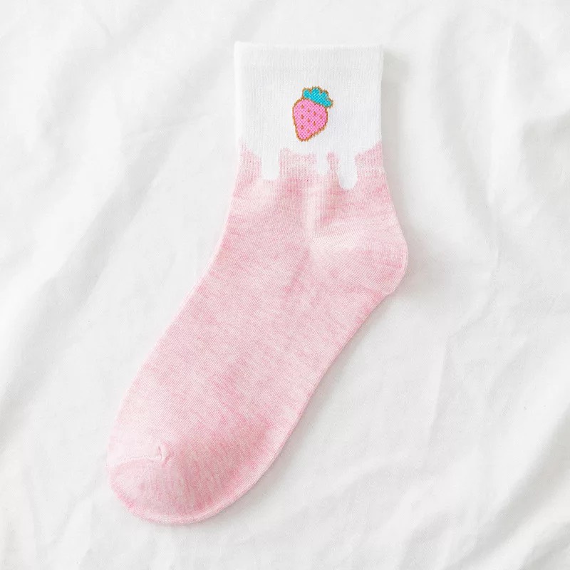Combo 5 Đôi Tất Vớ Nữ Cotton Cao Cổ In Hình Món Ăn Phong Cách Valentine Ngọt Ngào TN36