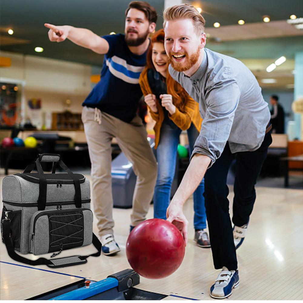 Bowling Bag for 2 Balls Portable Bowling Tote Bag with Padded Ball Holder for Double Ball and Pair of Bowling Shoes