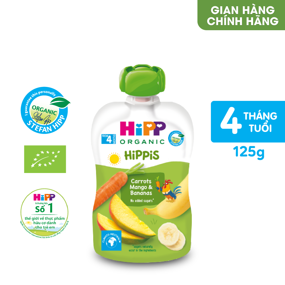 Thức ăn dặm Dinh dưỡng 100% Trái cây nghiền hữu cơ HiPPiS Organic 100g