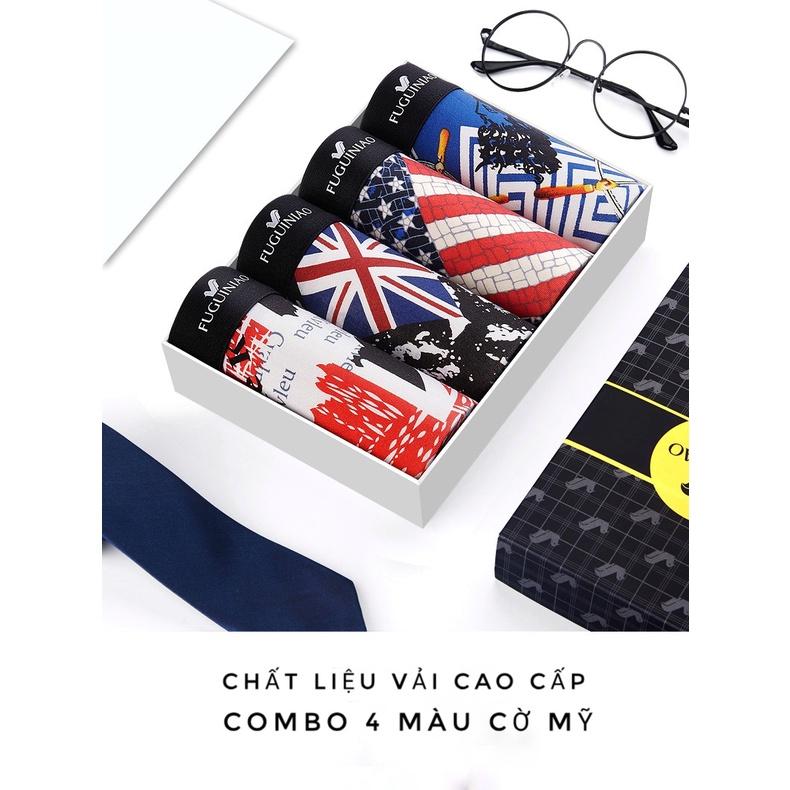 ☆ COMBO 4 Quần Sịp Đùi Nam Họa Tiết Cờ Mỹ Mới Quần Lót Nam Cao Cấp Vải Cotton Kiểu Dáng Quần Boxer Co Dãn