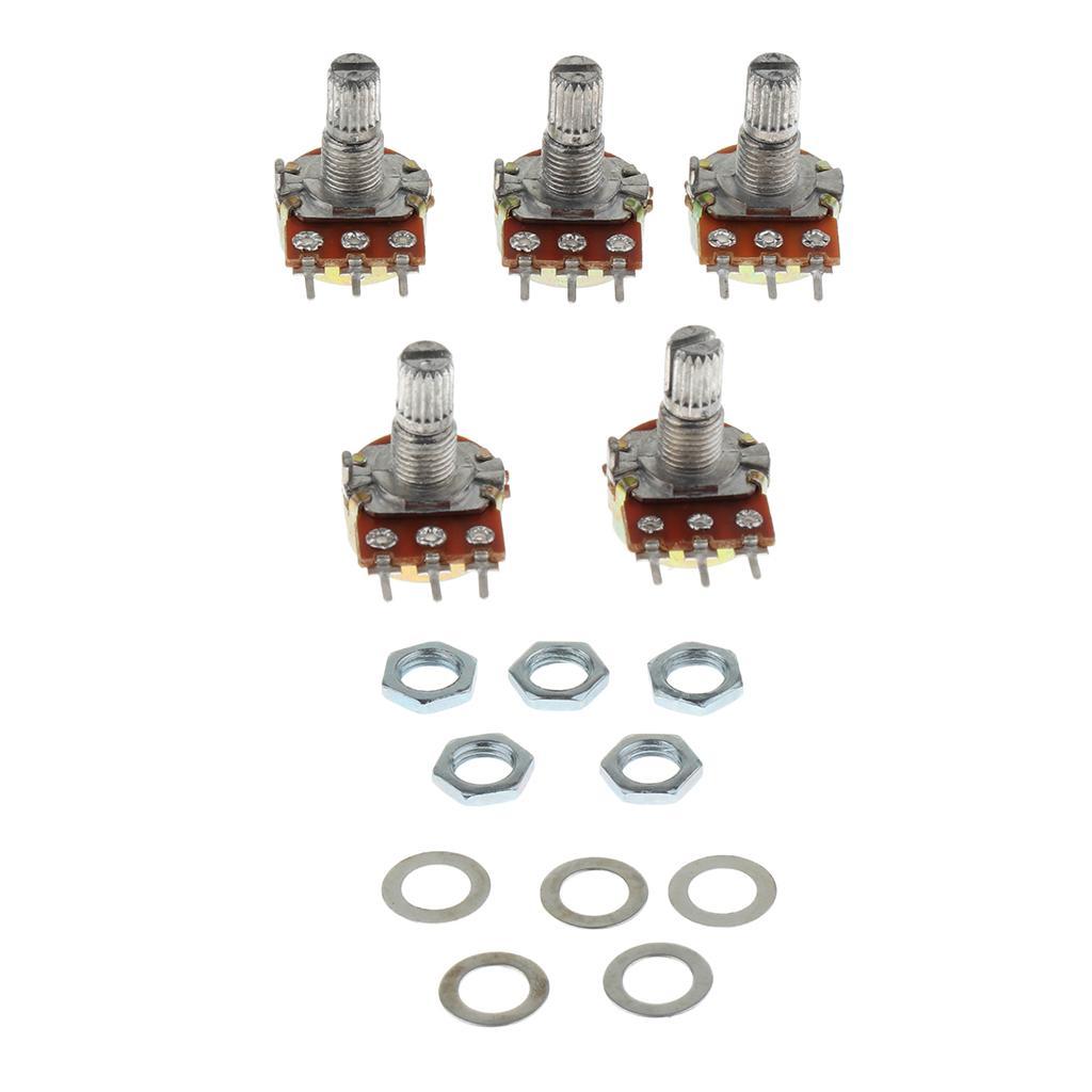 5Pack 50K OHM Single Linear Knurled Shaft Potentiometer Type B Split Shaft