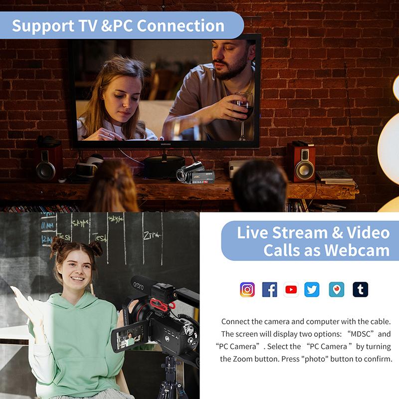 Máy Quay Video 4K Chuyên Nghiệp Youtube Phát Trực Tiếp Ordro AC5 Zoom Quang Học 12X Máy Quay Kỹ Thuật Số Blogger Vlogging Filmadora