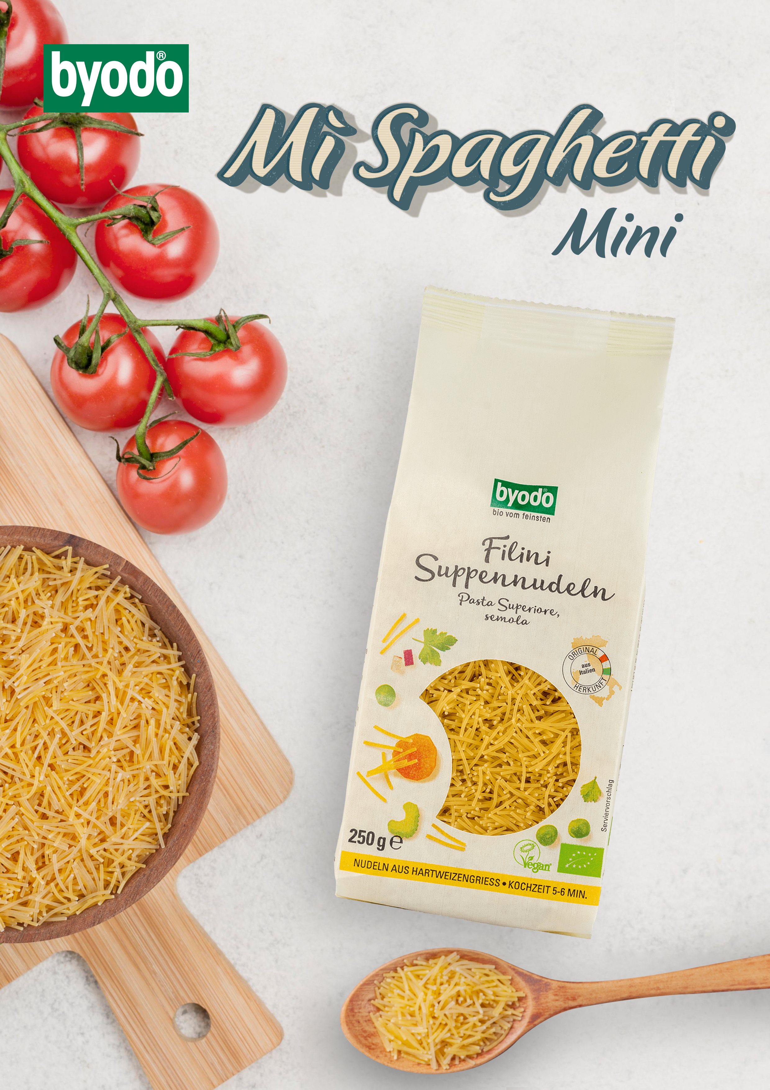 Mì Spaghetti hữu cơ cọng nhỏ cho bé 250g Byodo