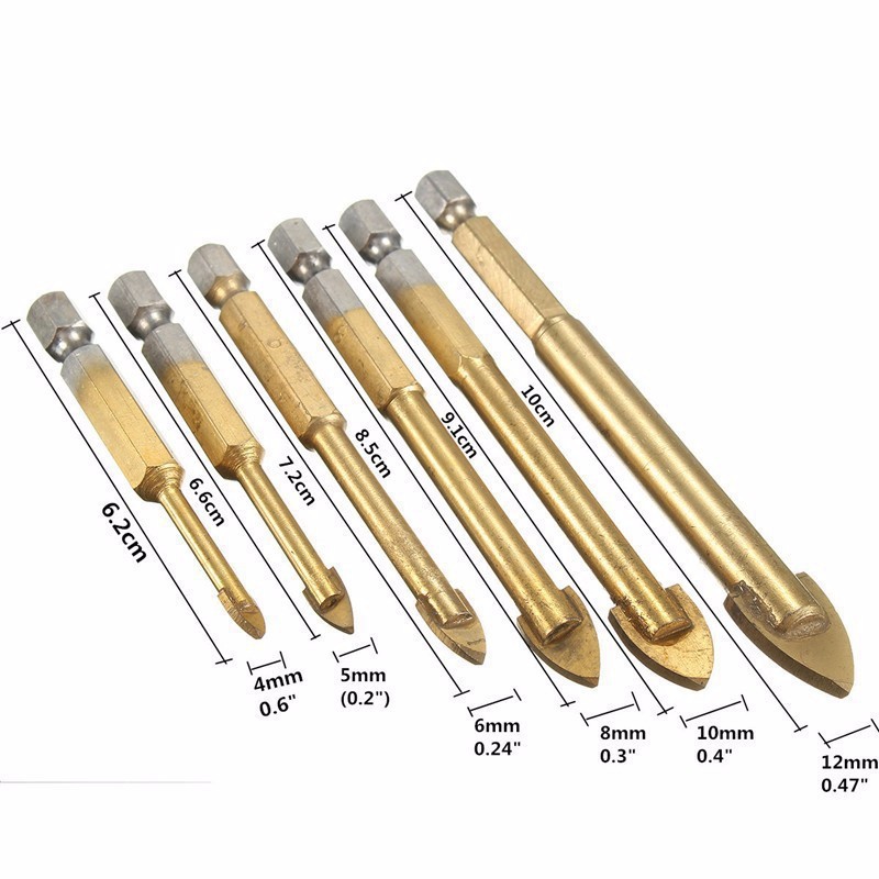 Bộ 6 mũi khoan kính, mũi khoan thủy tinh vonfram