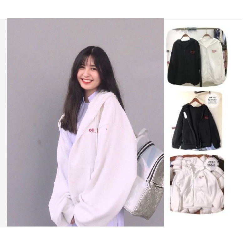 Áo khoác hoodie In Logo OHOH form rộng unisex Siêu Hot, Dành cho nam và nữ Có Dây Kéo Ulzzang