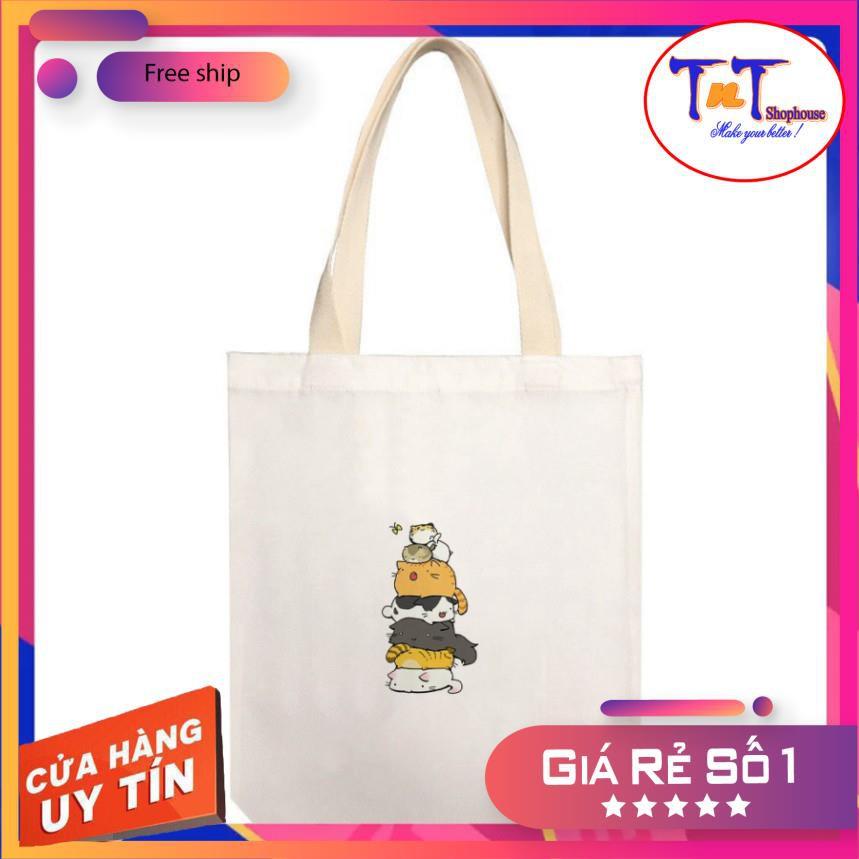 TT03 Túi tote ️ Túi vải Canvas đeo vai phong cách Ulzzang, vải bố form Unisex Vintage