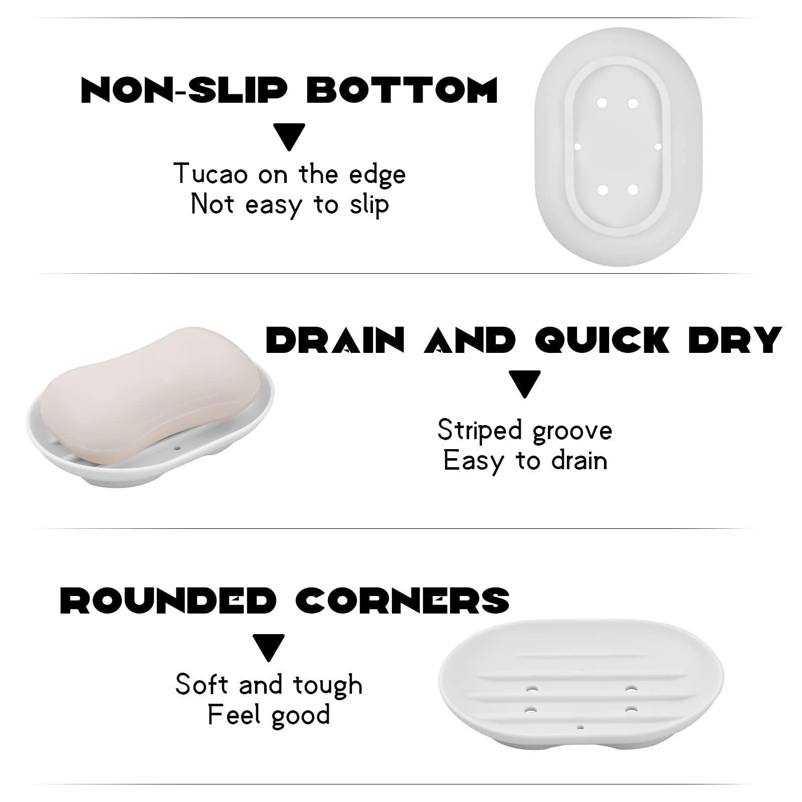 2 mảnh vỏ xà phòng silicone, vỏ xà phòng hình bầu dục với cống thoát nước, kệ xà phòng và mạnh mẽ cho phòng tắm, nhà bếp, quầy, vòi hoa sen, vỏ xà phòng mềm để cầm xà phòng