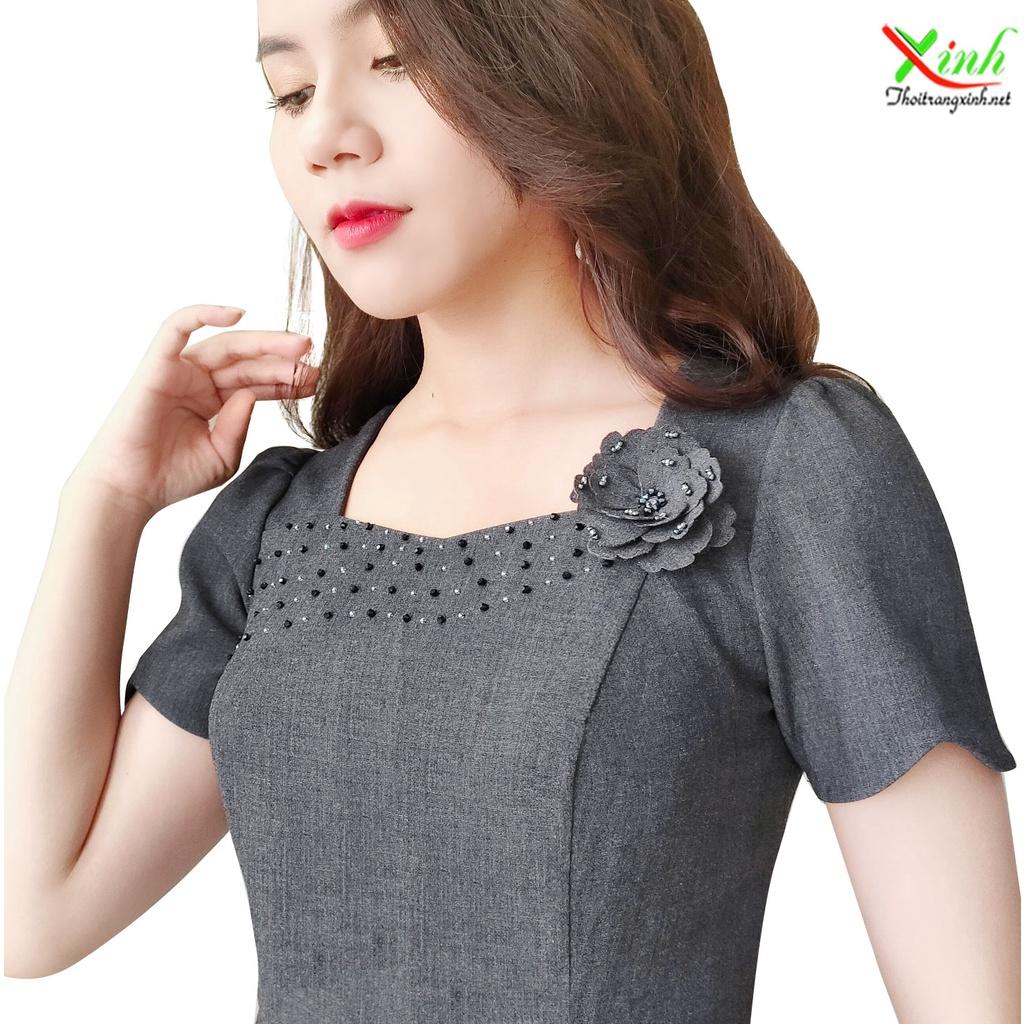 Đầm Suông Xám Tây Sang Trọng Kết Hoa DL830