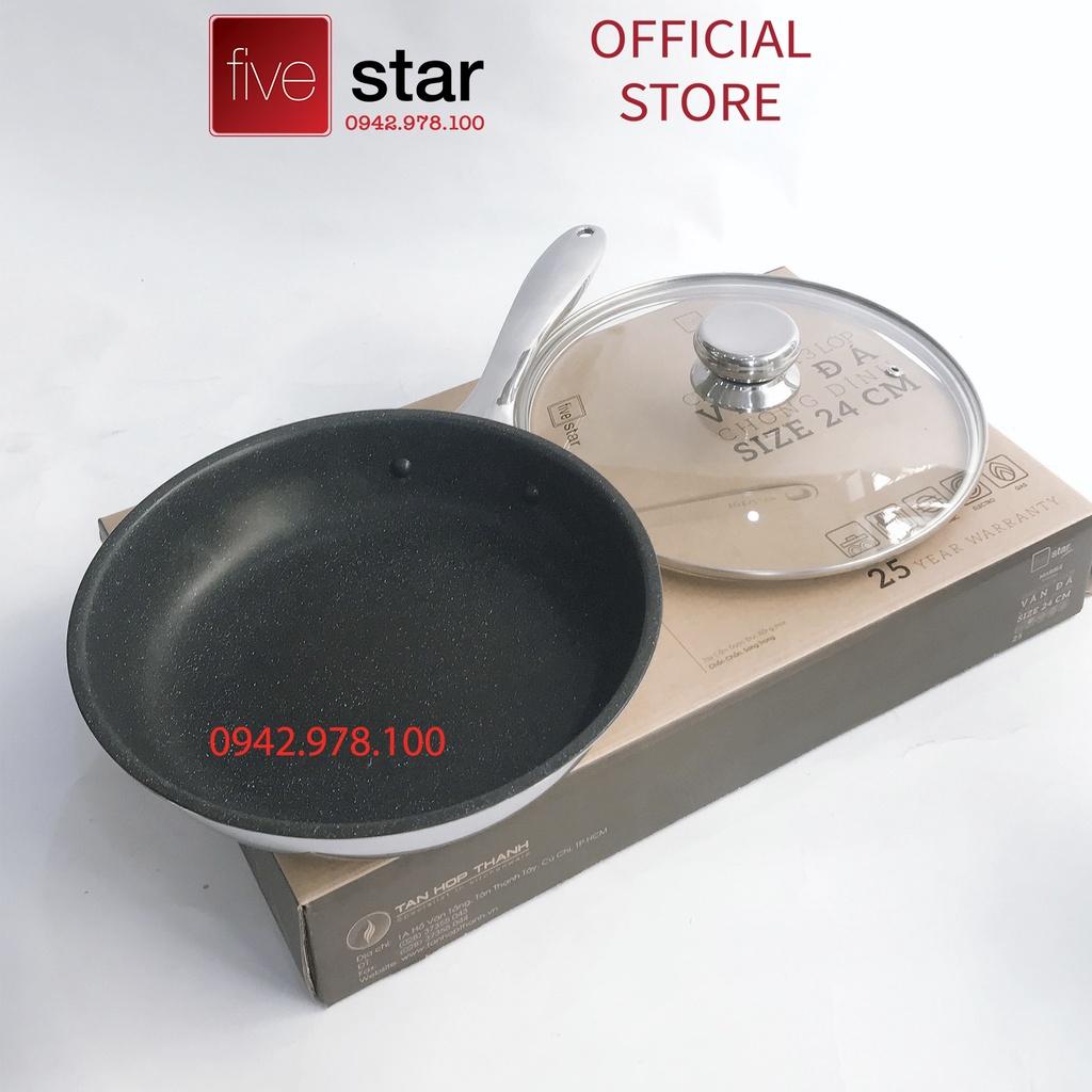 Chảo chống dính vân đá 3 lớp đáy liền inox 304 cao cấp Fivestar Plus có nắp kính , tặng 5 muỗng ăn