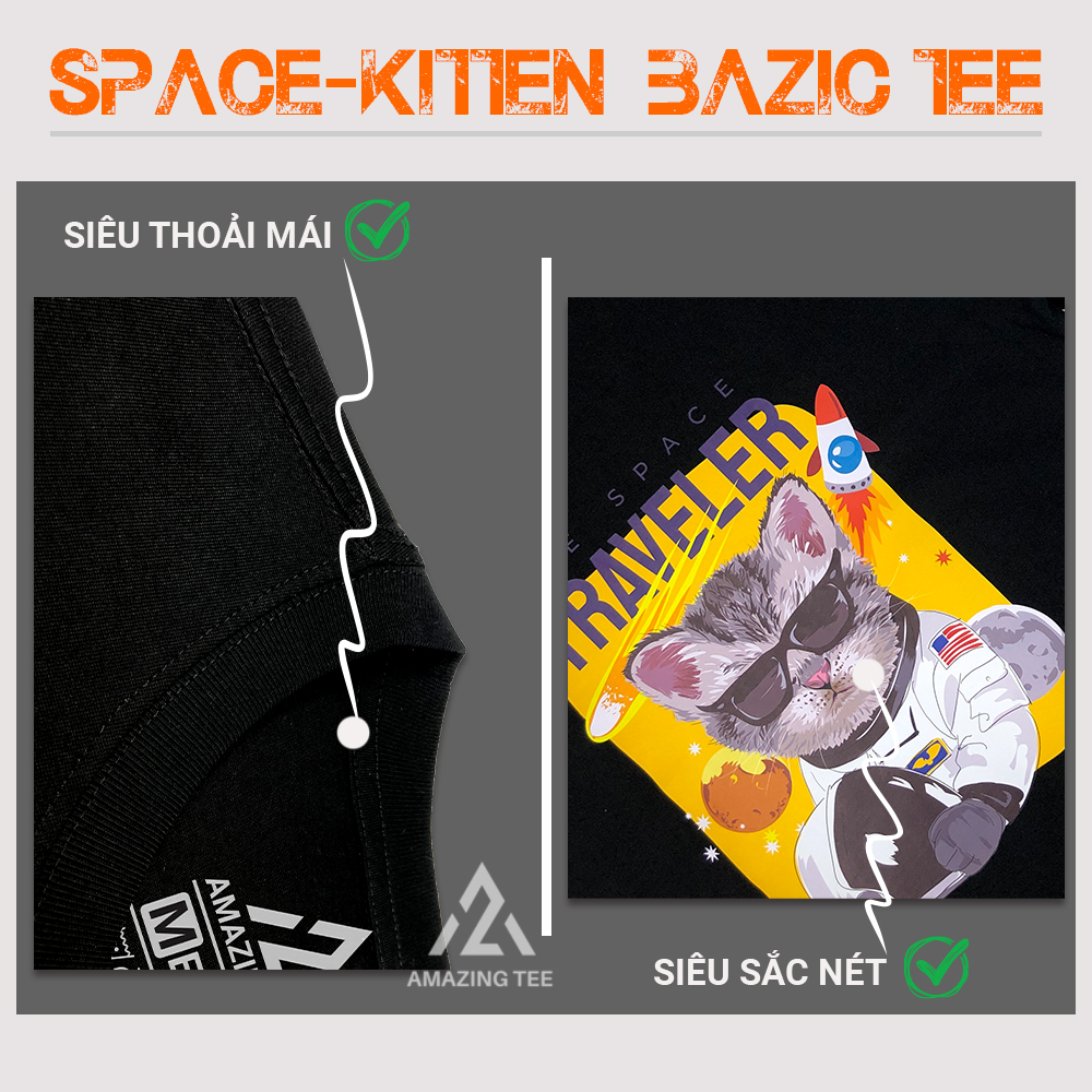 Áo Thun Nữ Cổ Tròn Cao Cấp Bigsize Aztee - Space Kitten Basic Tee - Cotton Tự Nhiên Siêu Thoáng Mát