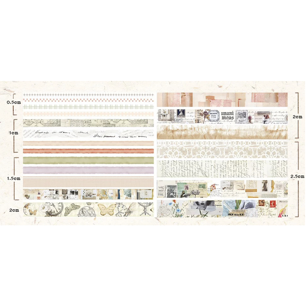 Hộp 20 cuộn washi tape kiểu cổ điển dùng để trang trí vintage journaling