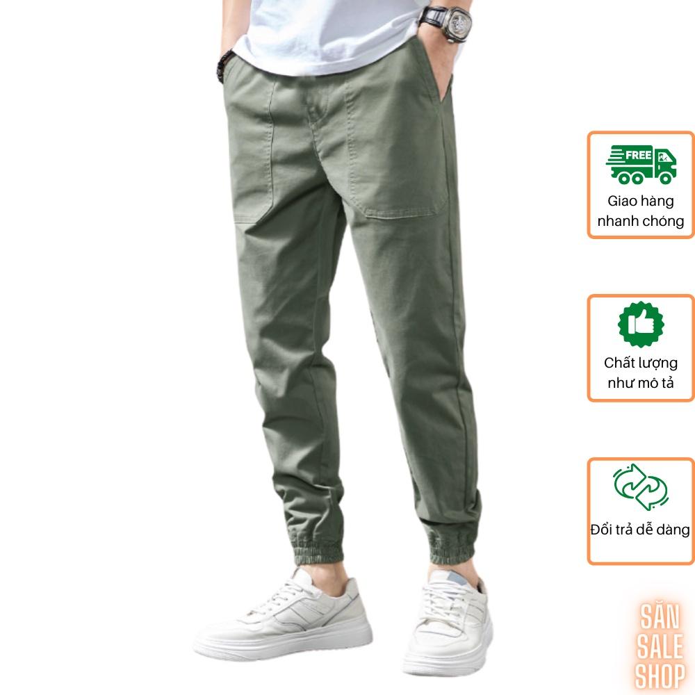 Quần Jogger nam HQ trơn túi rộng vải Cotton kaki đai mix thun cúc 3S x Man Store - Xám