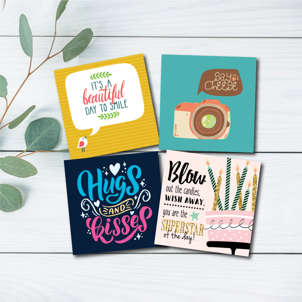 Combo 4c thiệp sinh nhật Birthday - Thiệp Grey 9x9cm