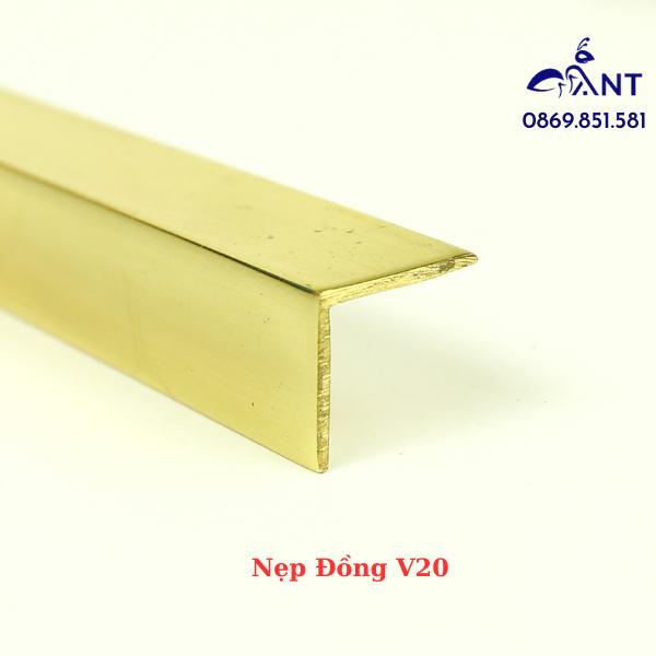 Nẹp Đồng V20, Nẹp đồng V, Nẹp đồng chống trơn, Nẹp ốp vách, nẹp ốp cầu thang, giá 1m