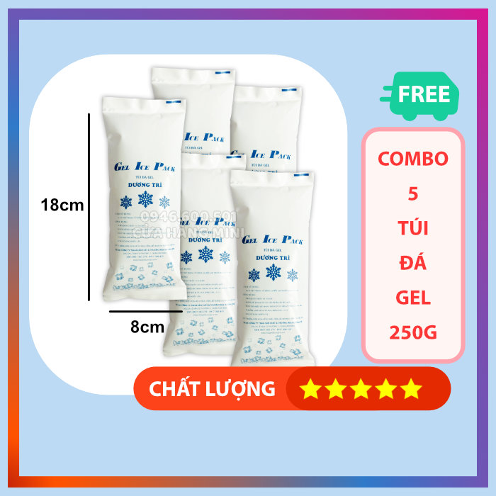 Combo 5 Túi Đá Gel 250g Đá Khô Giữ Lạnh Bảo Quan Thực Phẩm, Sữa Mẹ, Y Tế