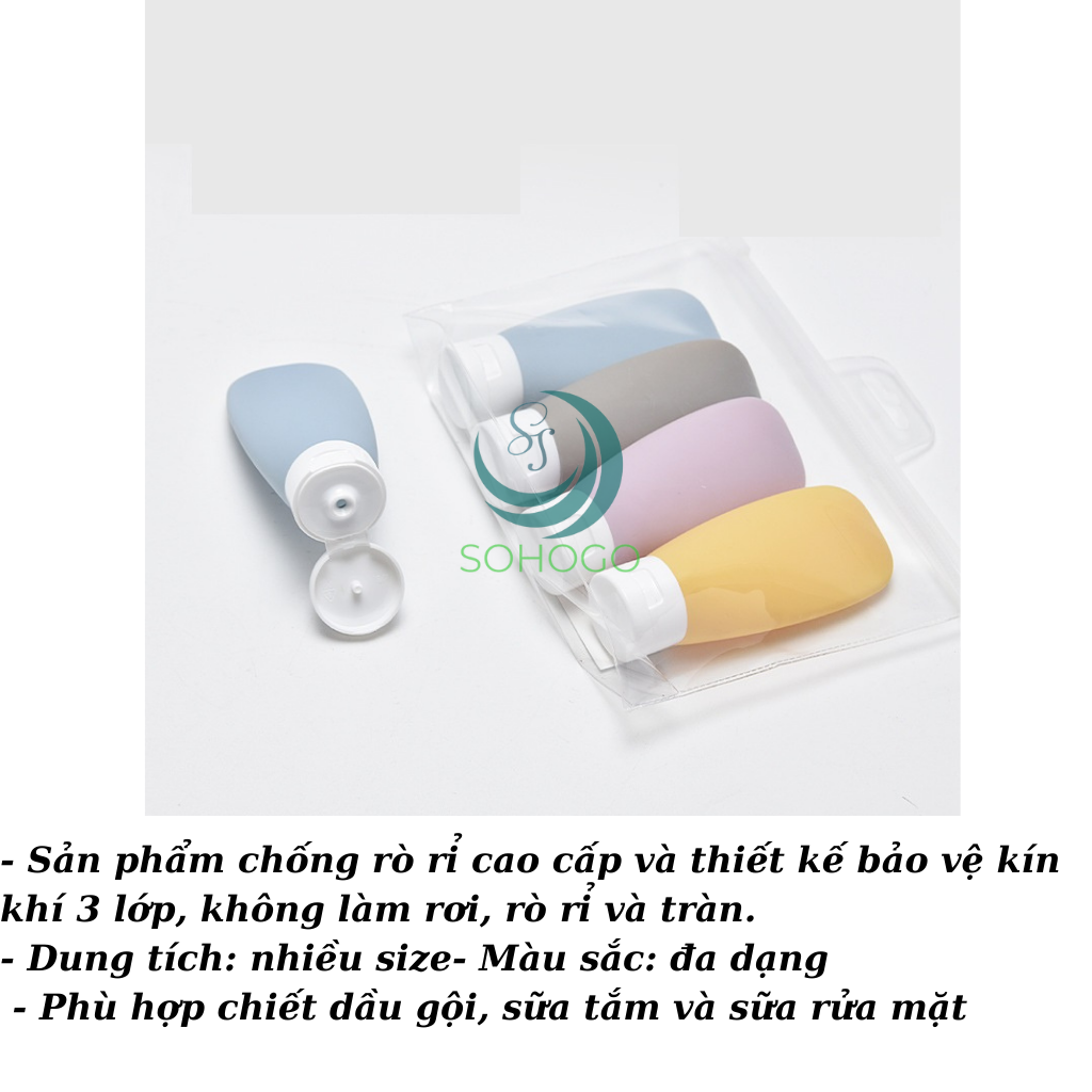 Set 4 tuýp chiết mỹ phẩm du lịch đựng dầu gội, sữa tắm, lotion, toner 60ML- Bộ chai lọ chiết mỹ phẩm tái sử dụng