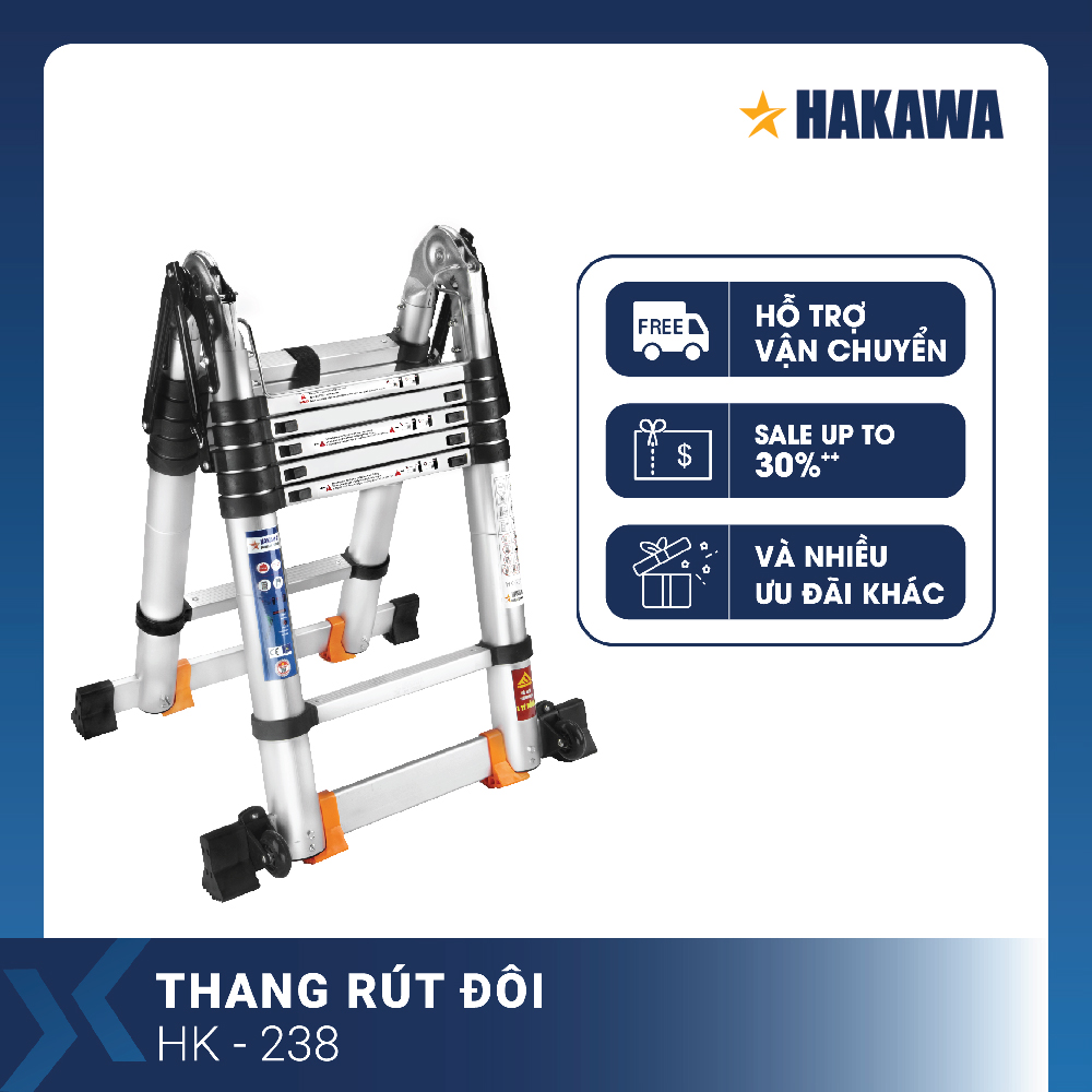 Thang nhôm rút đôi chữ a Nhật Bản HAKAWA HK238 (3,8M) - Phân phối chính hãng