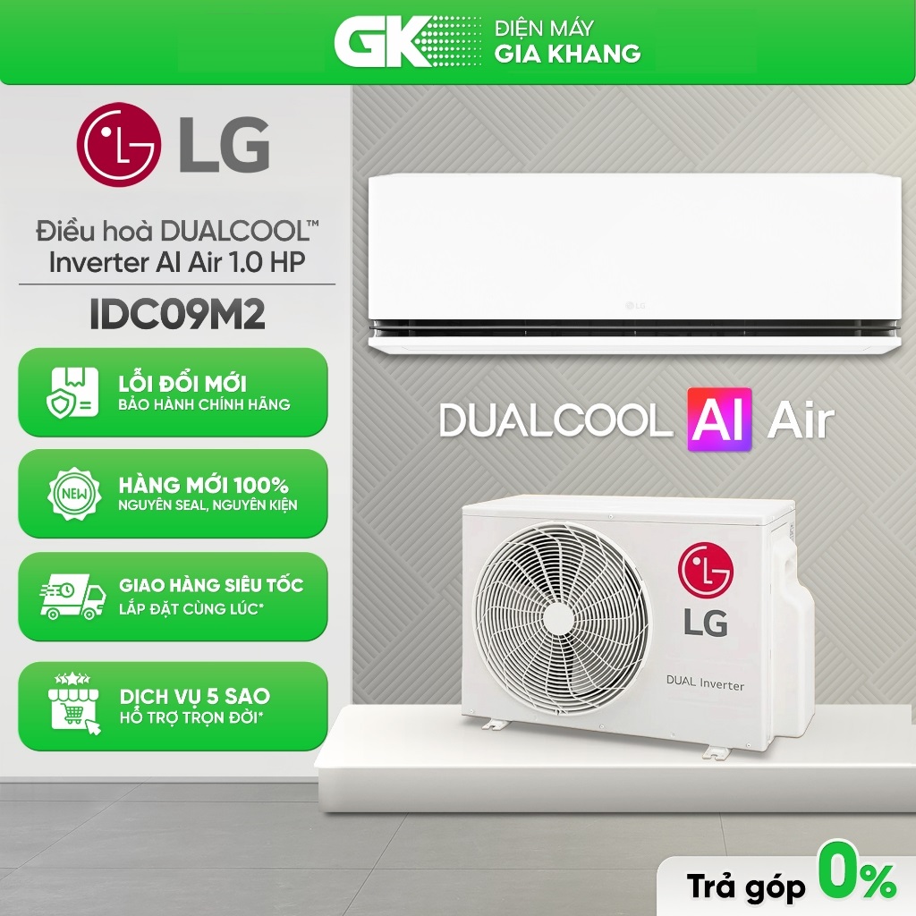 Máy Lạnh | Điều Hoà LG DUALCOOLInverter AI Air 1 chiều 1 HP IDC09M2 Hàng Chính Hãng