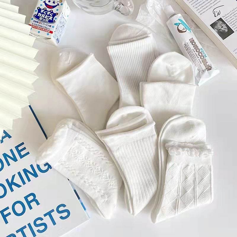 Bộ 4 đôi tất vớ nữ cổ cao trắng trơn Freesize