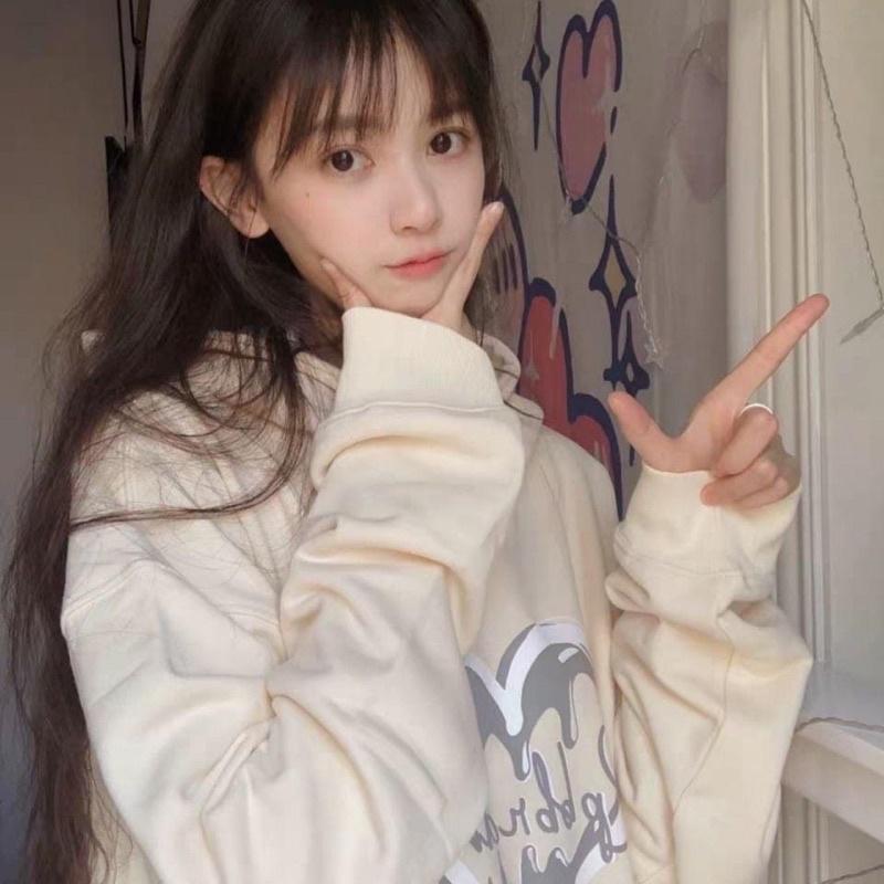 Set uzzlang áo hoodie màu kem kèm chân váy nâu kaki - Hàng chuẩn QCCC