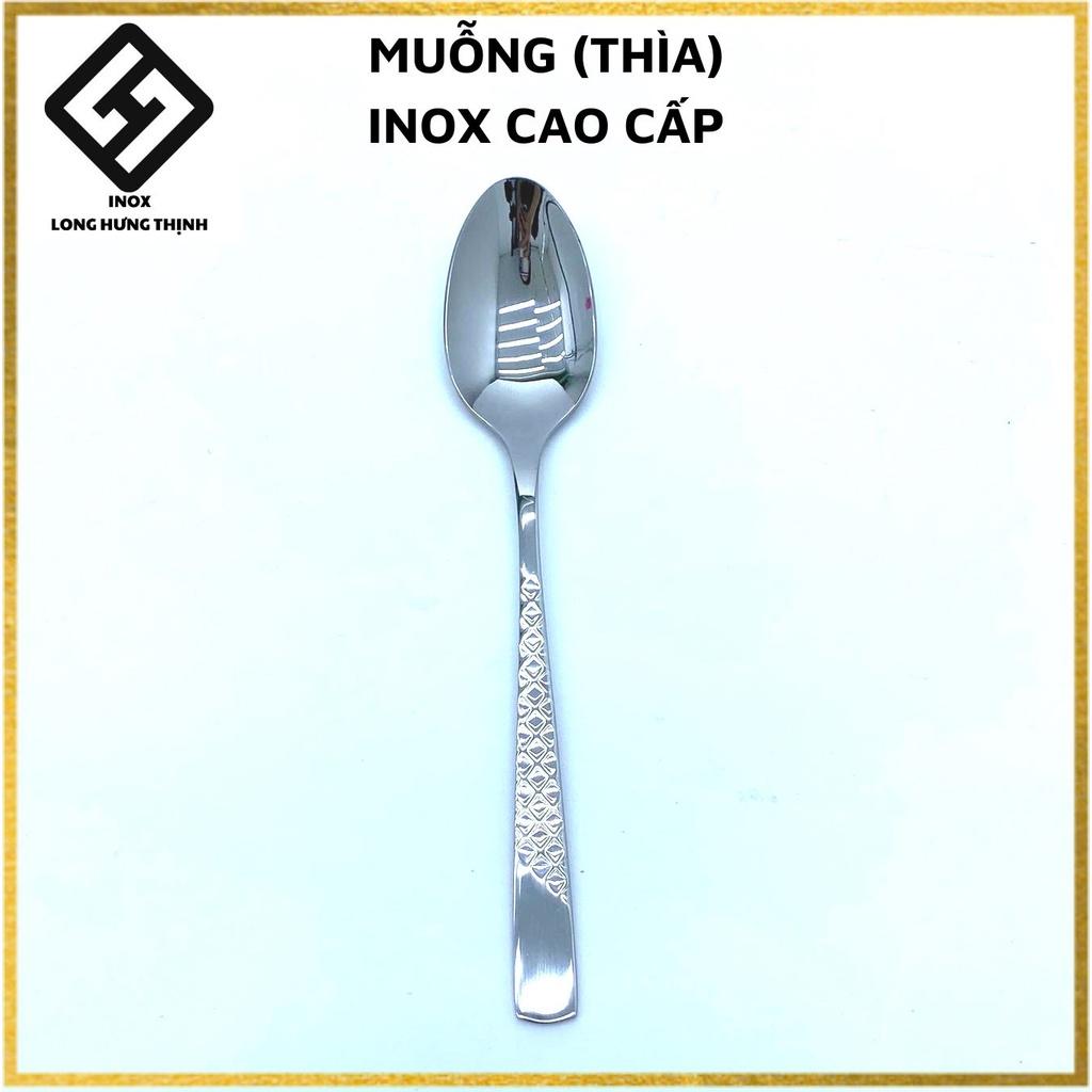 Muỗng thìa ăn cơm dài Inox cao cấp sáng bóng, cán muỗng khắc họa tiết tinh tế, gia dụng inox phòng bếp tiện lợi