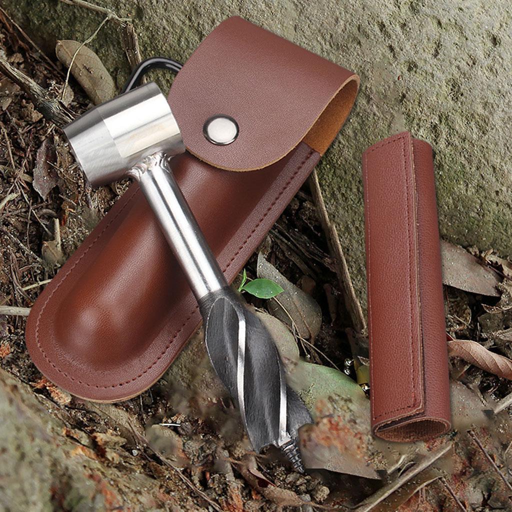 2 Piece Wood Auger Drill Bit Hand Auger Wrench with Carabiner for Bushcraft Backpack, Camping, Wood Peg, Woodworking, Emergency Tool