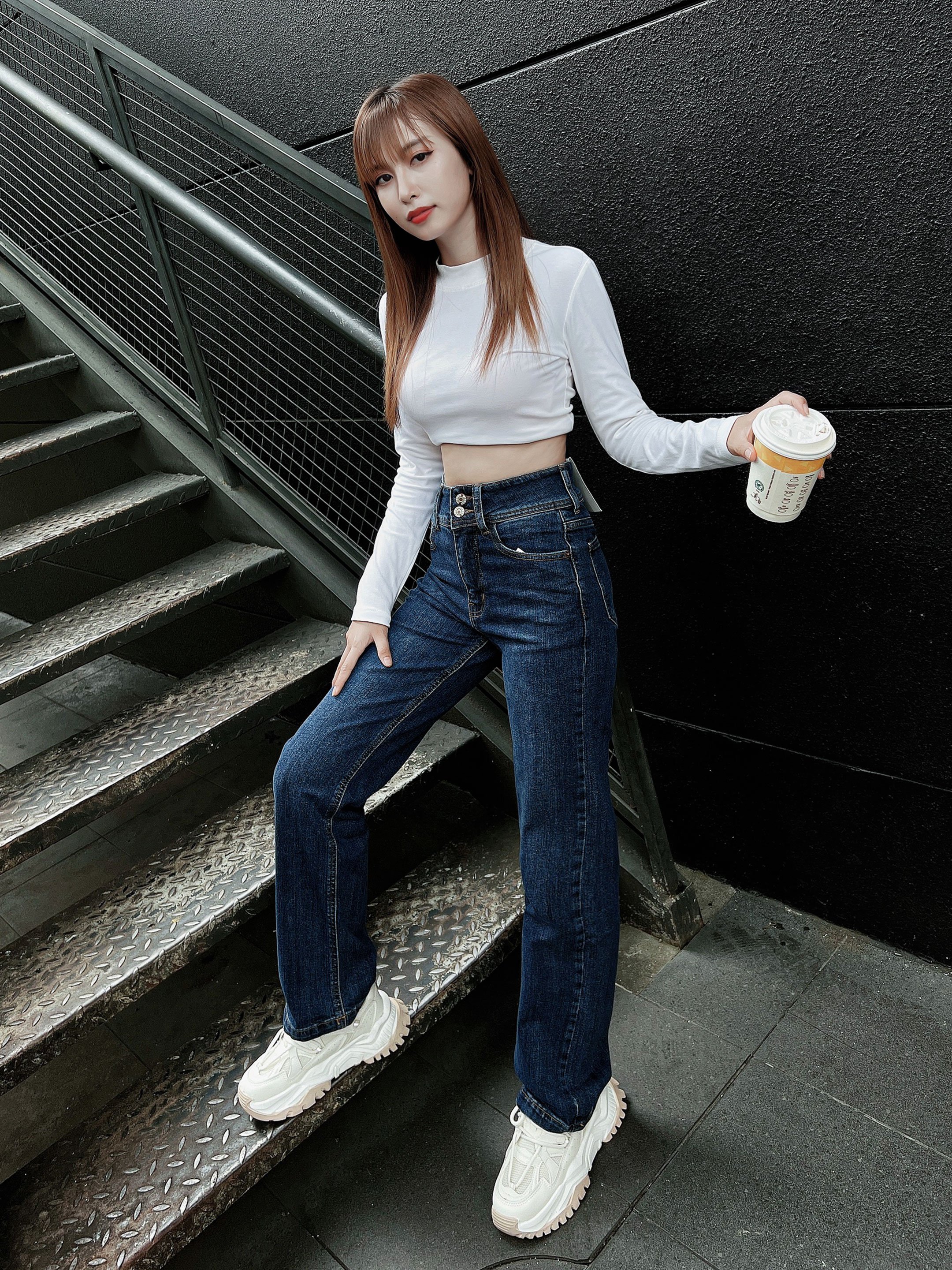 Quần jeans suông đứng dáng dài 2 nút HQJEANS