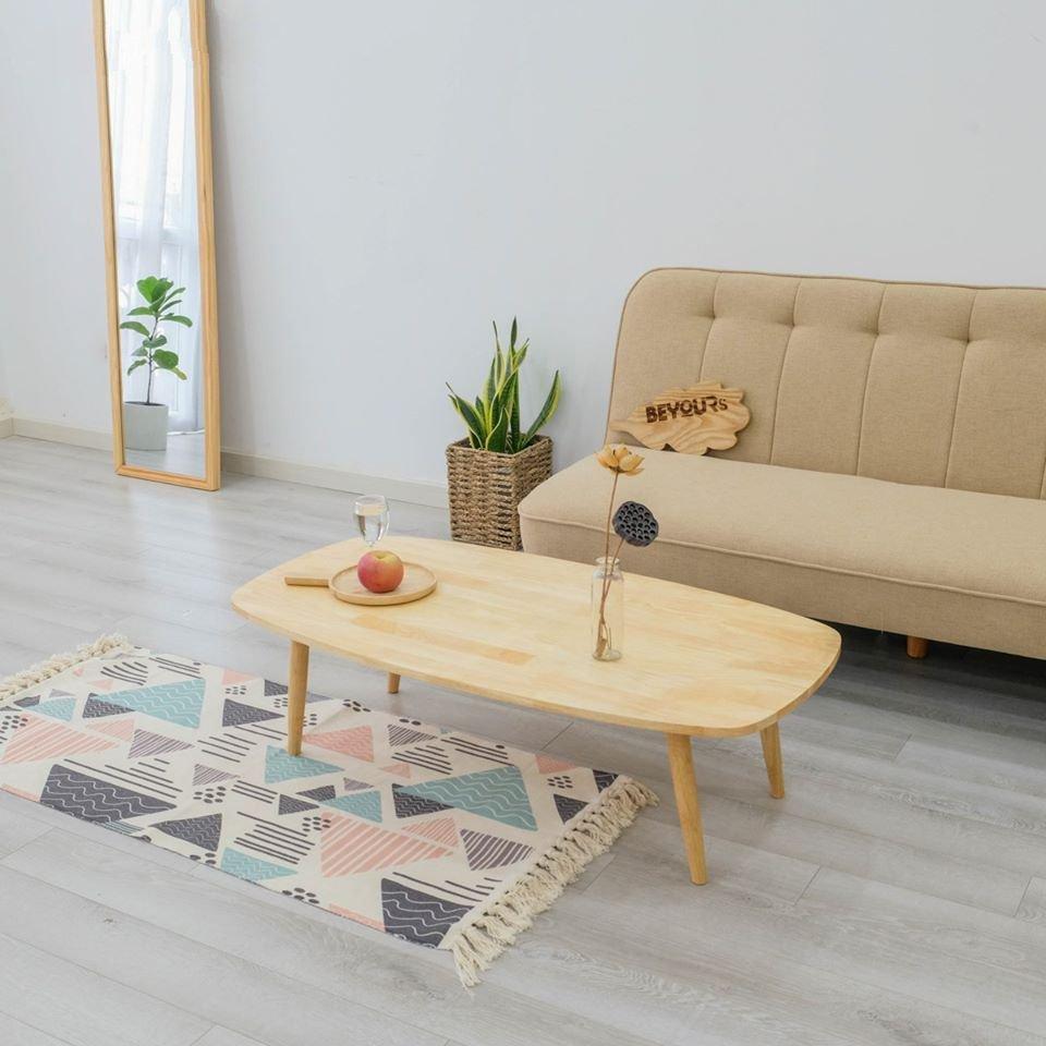 Bàn trà sofa xuất Hàn mặt bàn kiểu ovan gỗ cao su tự nhiên tuyển chọn 80cmx50cm