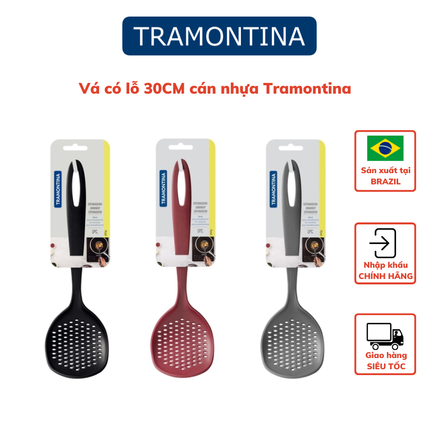 Vá Có Lỗ/ Muôi Vớt Tramontina 30cm Bằng Nhựa PA An Toàn Cho Sức Khỏe Chịu Nhiệt Đến 180 Độ C Nhập Khẩu Brazil