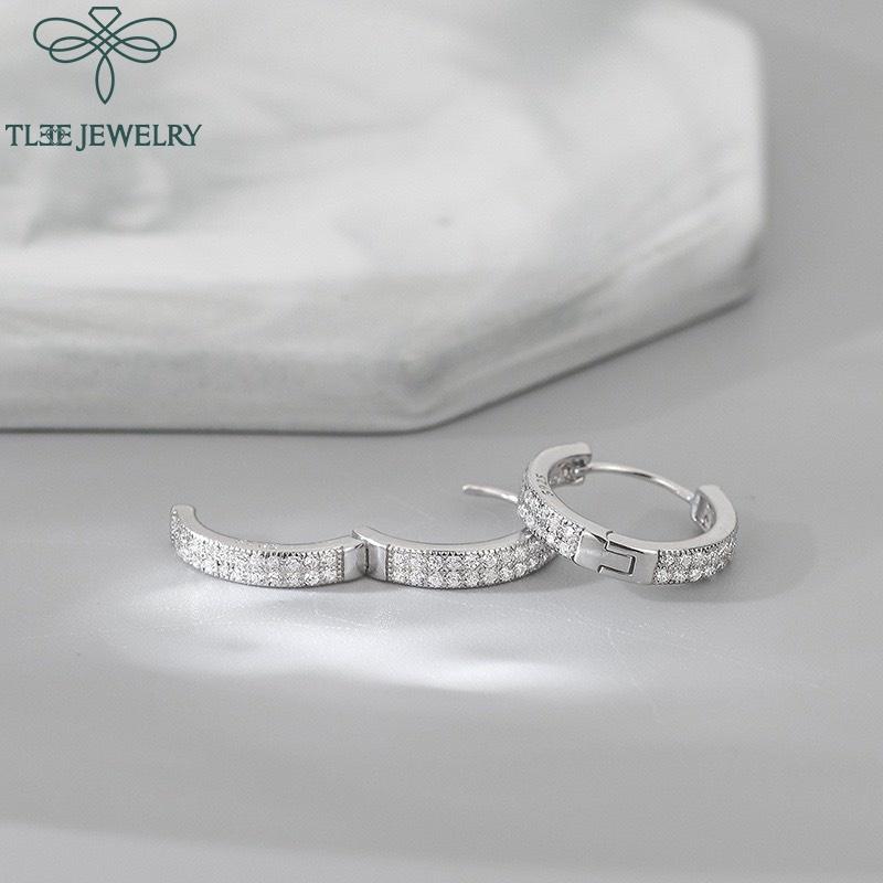 Khuyên tai bạc unisex TLEE nạm đá tròn bản to đính đá sang trọng TleeJewelry B0138