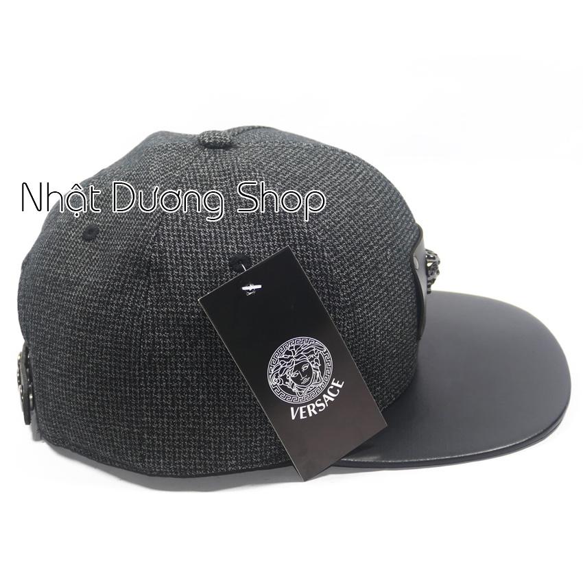 Mũ Nón Snapback thời thượng - Nón hiphop mặt da gắn mặt sắt phong cách phù hợp với mọi lứa tuổi - Xám&amp;đen