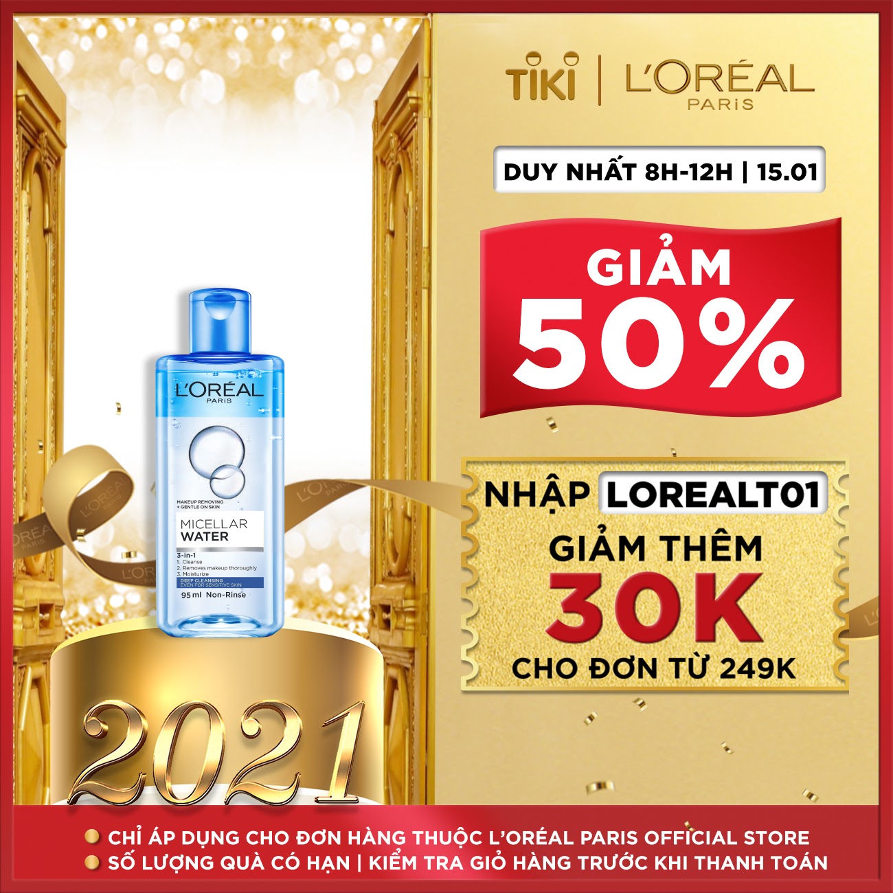 Nước Tẩy Trang L'Oreal 3 In 1 Micellar Làm Sạch Sâu (95ml)