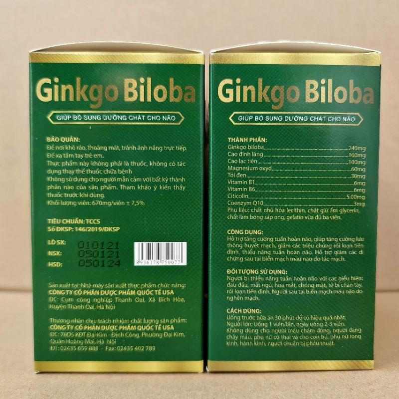 Hoạt huyết dưỡng não Ginkgo Biloba 240mg giúp bổ sung dưỡng chất cho não, tăng cường tuần hoàn máu não - Hộp 100 viên