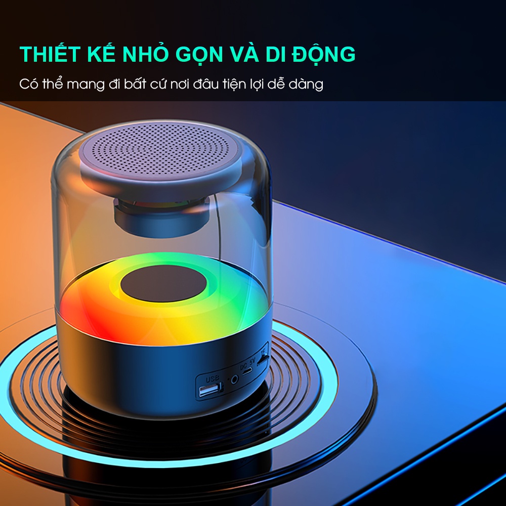 Loa bluetooth không dây mini bass mạnh âm thanh vòm 360 độ có LED RGB cho điện thoại máy tính laptop để bàn