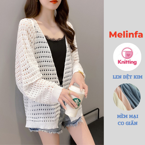 Áo len cardigan nữ, áo khoác len dập lỗ sợi len dệt kim mềm mịn co giãn thoải mái mã VAA0312