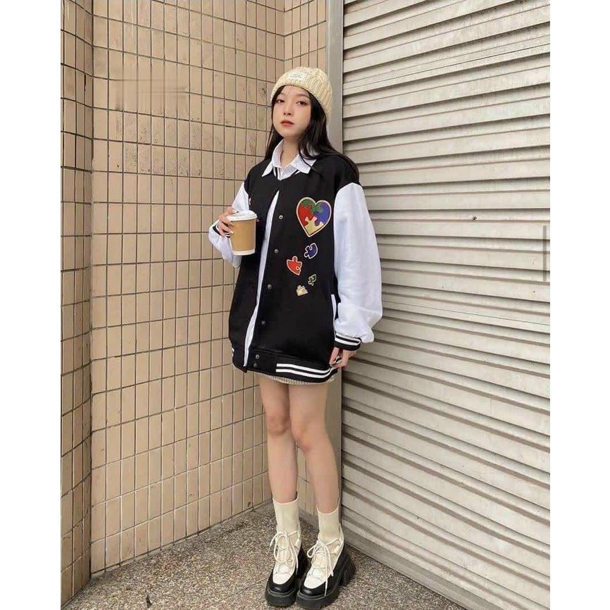 Áo khoác Bomber Dù Nữ In Chữ FN Kèm Hình Trái Tim Ulzzang Nam Nữ Unisex Form Rộng Hottrend