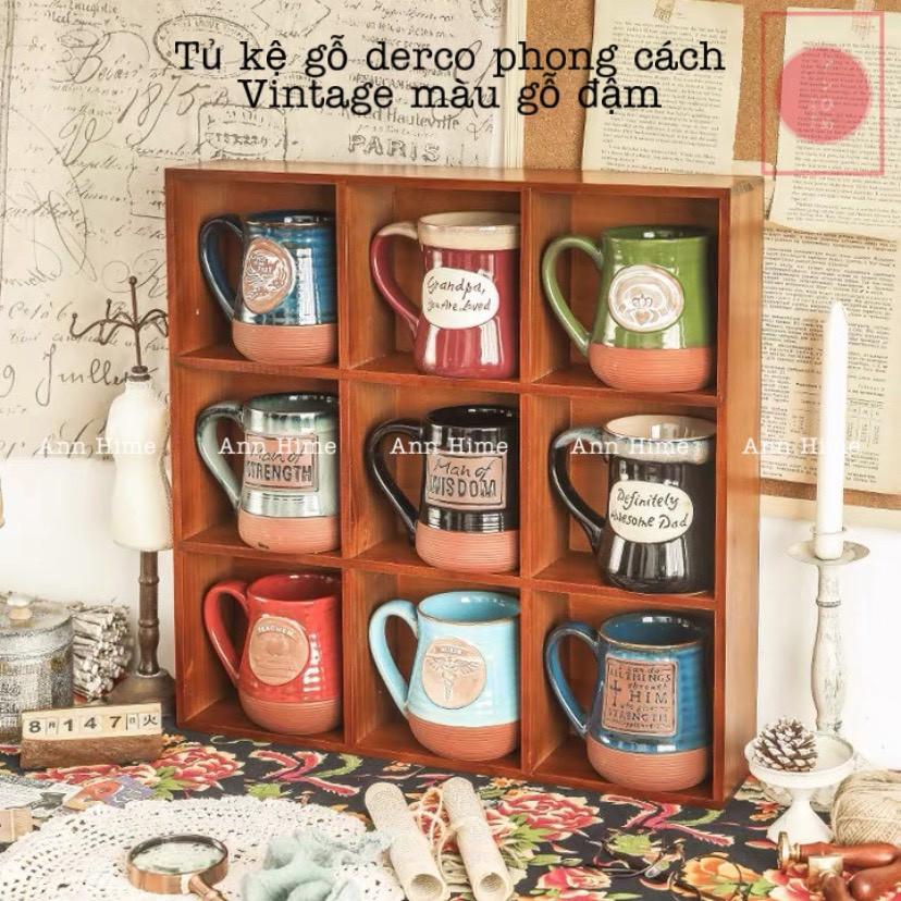 Kệ Treo Tường Gỗ Vuông 9 Ngăn Decor Phong Cách Retro