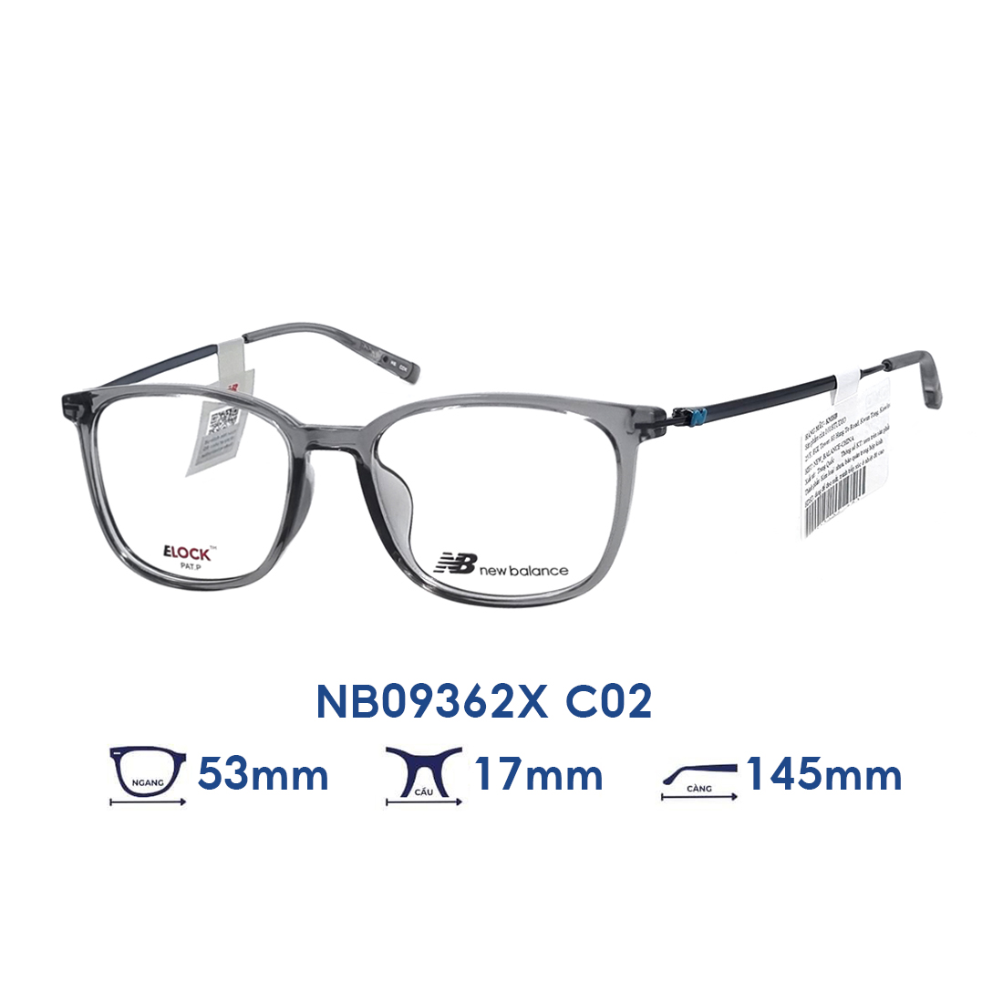 Gọng kính chính hãng New Balance NB09362X (53-17-145)