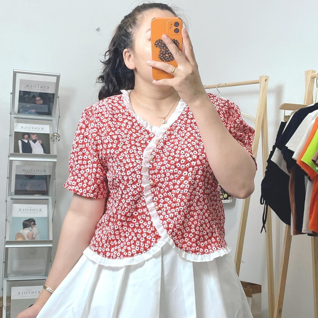 Áo bigsize nữ hoạ tiết hoa chui đầu không tháo nút vải lụa 100D AH2