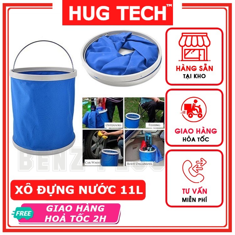 Xô nước gấp gọn 11 lít đa năng lau rửa, đi phượt, câu cá, thùng đựng nước đi cắm trại