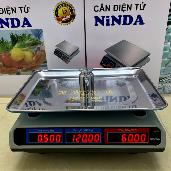 CÂN ĐIỆN TỬ TÍNH TIỀN 2 MẶT, TÍCH ĐIỆN 30kg/5g NINDA SN268 NHẬT BẢN (Cân điện tử tính tiền tự động - tích điện) - BẢO HÀNH 2 NĂM [ CÂN-HOÀNG-MINH-PHÁT ]