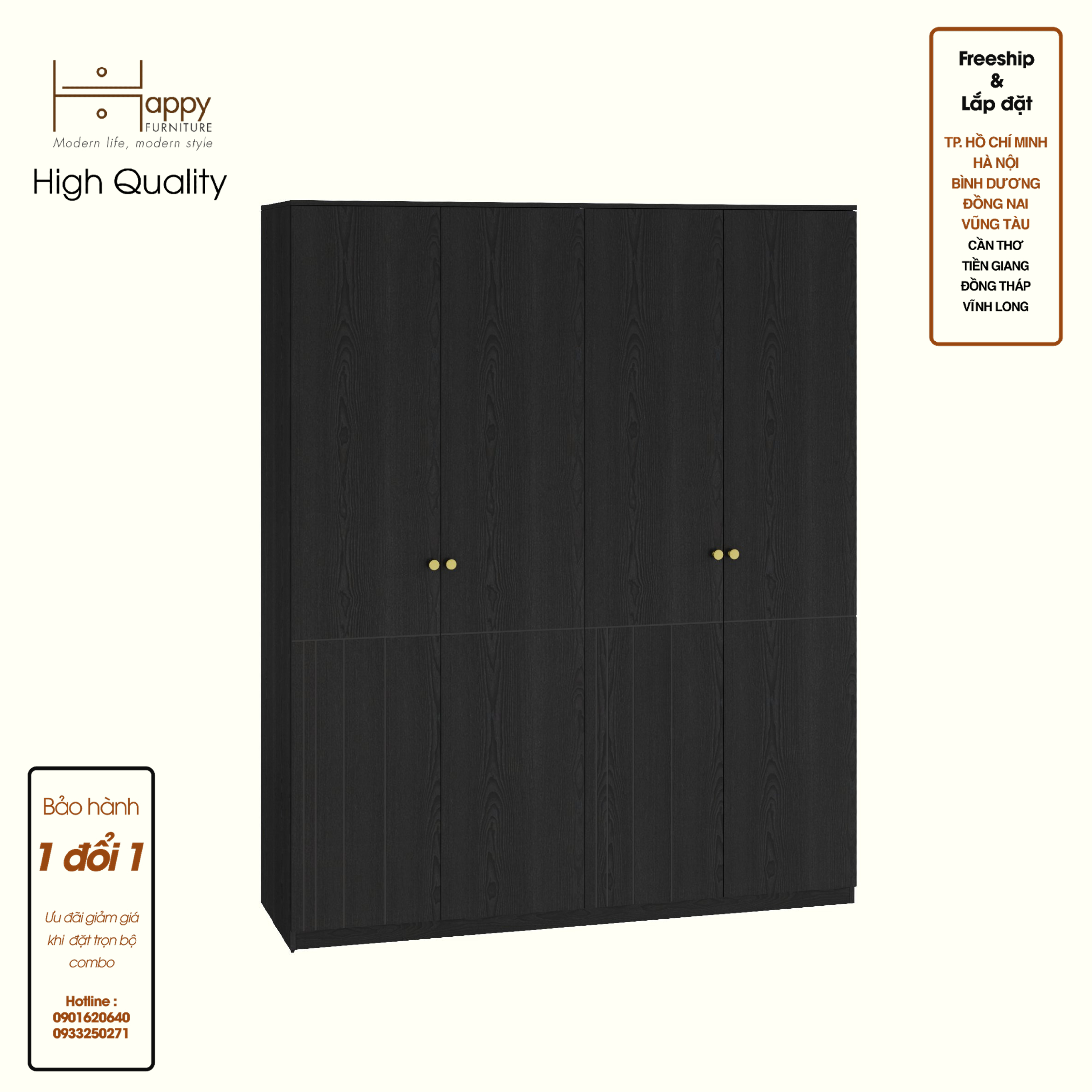 JOVIE, Tủ quần áo 4 cánh mở , 180cm x 54cm x 220cm , TCM_167