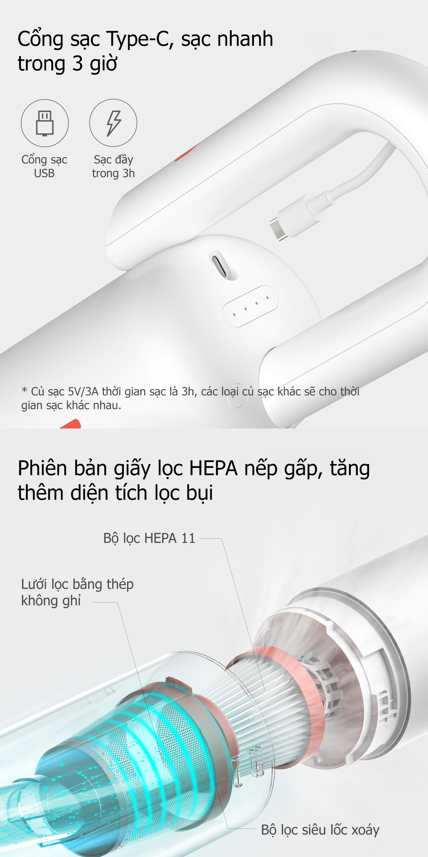Máy hút bụi cầm tay không dây cao cấp Xiaomi Deerma VC01 - Hàng chính hãng