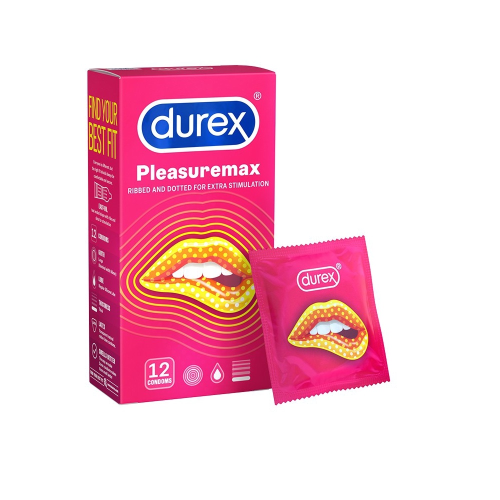 Bao cao su Durex Pleasuremax 12 bao / hộp - Thiết kế Gân và Gai kết hợp 56mm từ Bao cao su Durex CAO CẤP