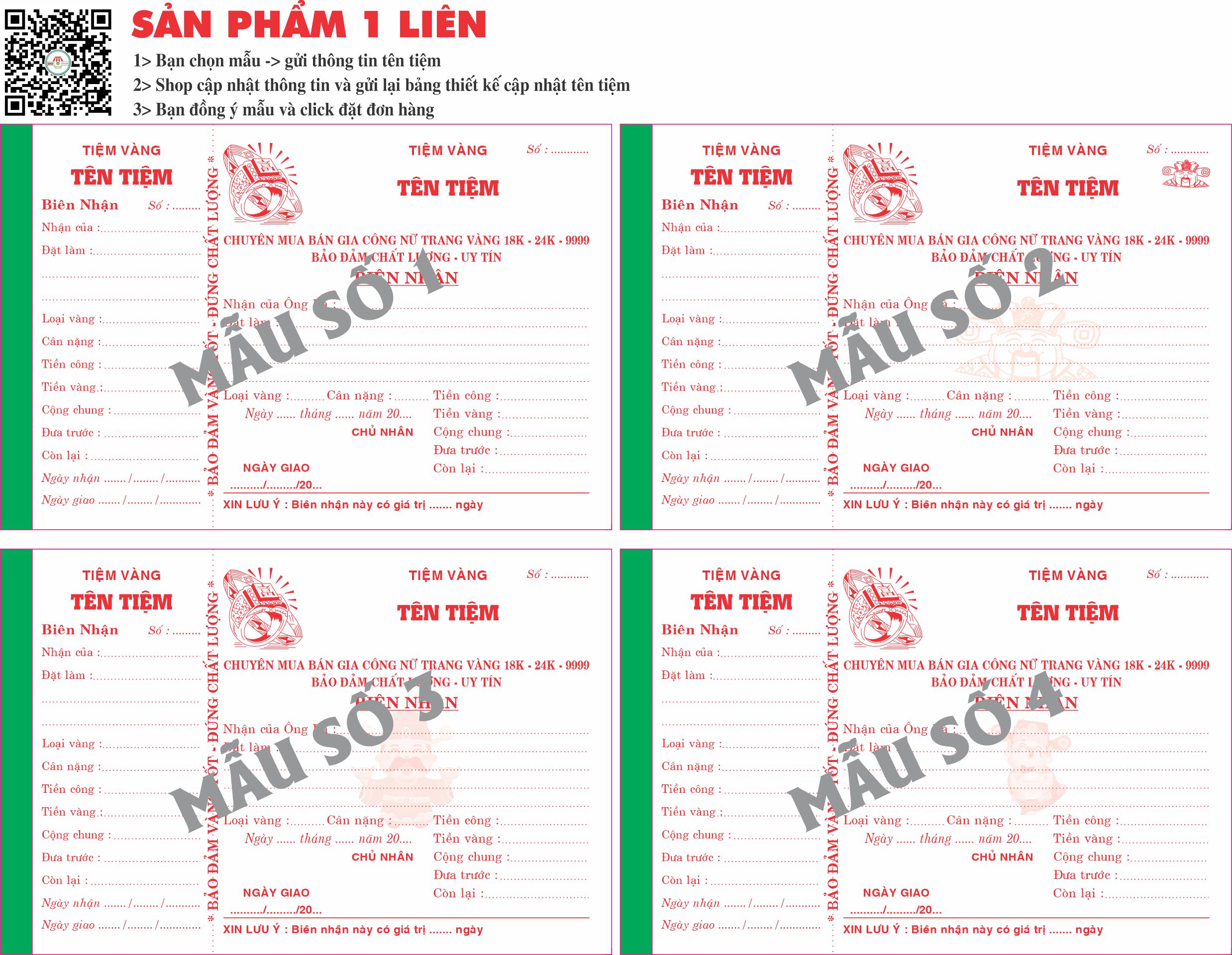 Biên nhận tiệm vàng 1 liên-block 10-chọn mẫu in tên